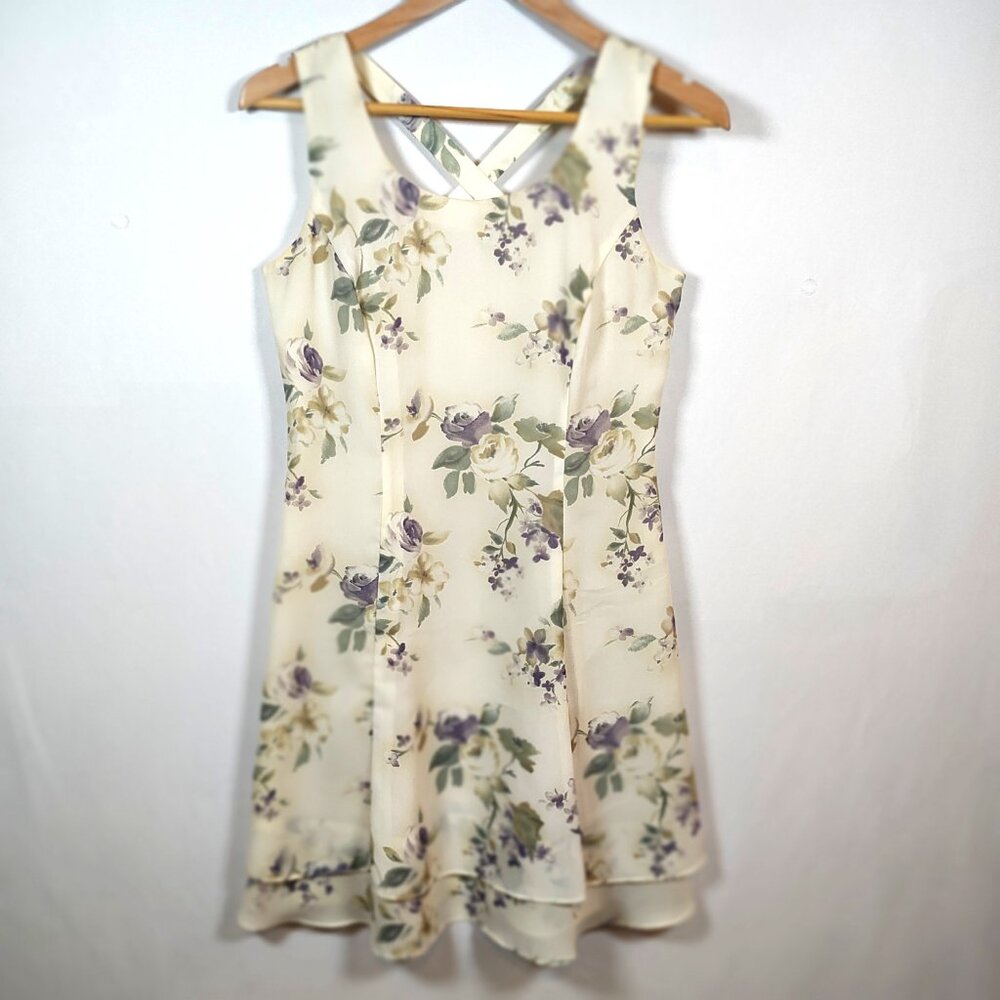 Scarlett Women's Size 6 Floral Polyester Beige Sleeveless Mini‎ Dress